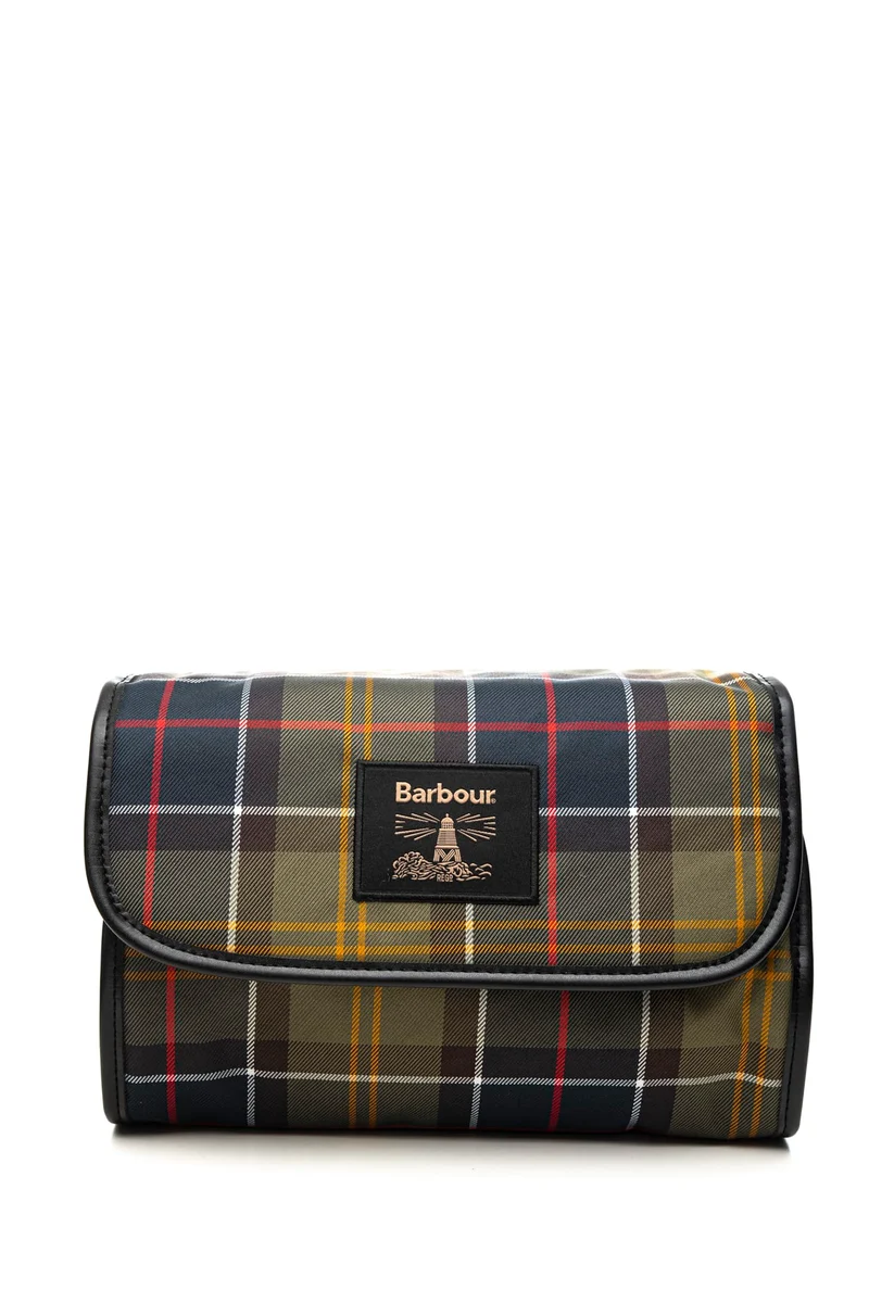 Beauty Barbour Hanging Washbag Da Uomo Tartan Verde Blu Marrone In Tessuto