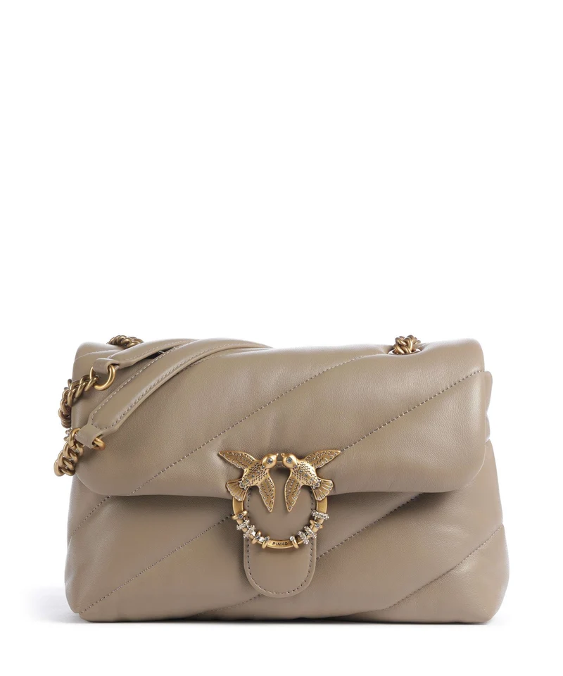 Pinko Love Puff Classic New Buckle Borsa a spalla grigio talpa/antique gold