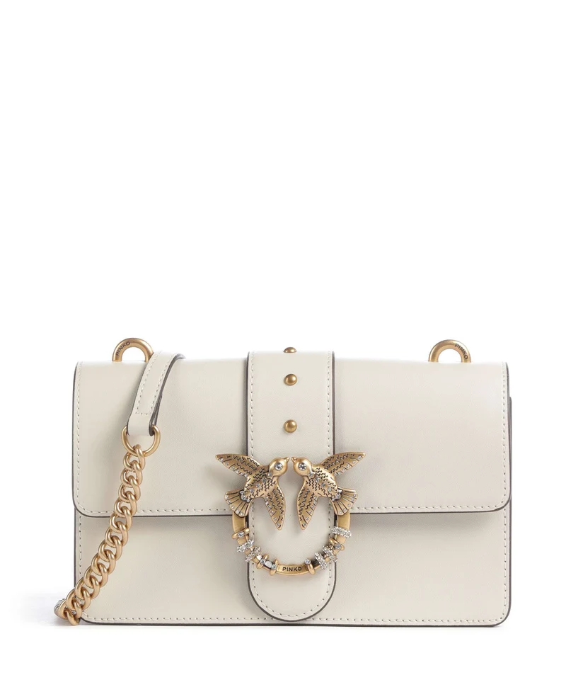 Pinko Love One Mini New Buckle Borsa a tracolla bianco seta/antique gold