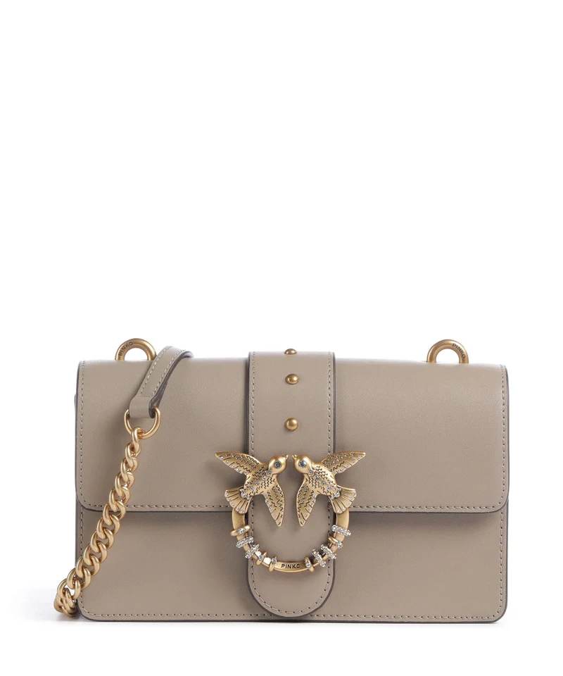Pinko Love One Mini New Buckle Borsa a tracolla grigio talpa/antique gold