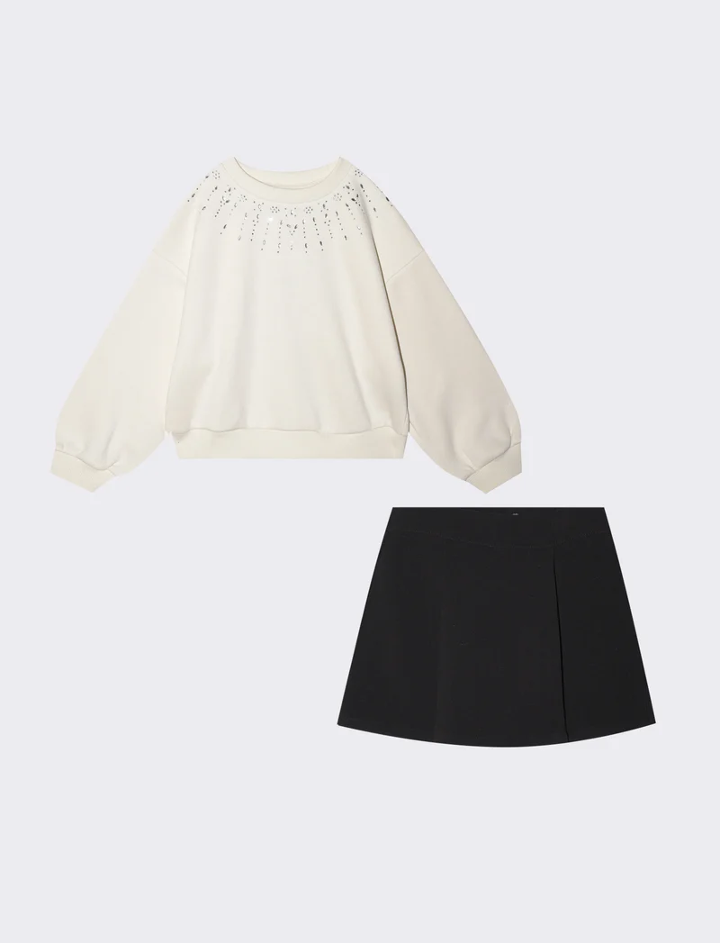 Set due pezzi: felpa e short finta gonna - Bianco-nero