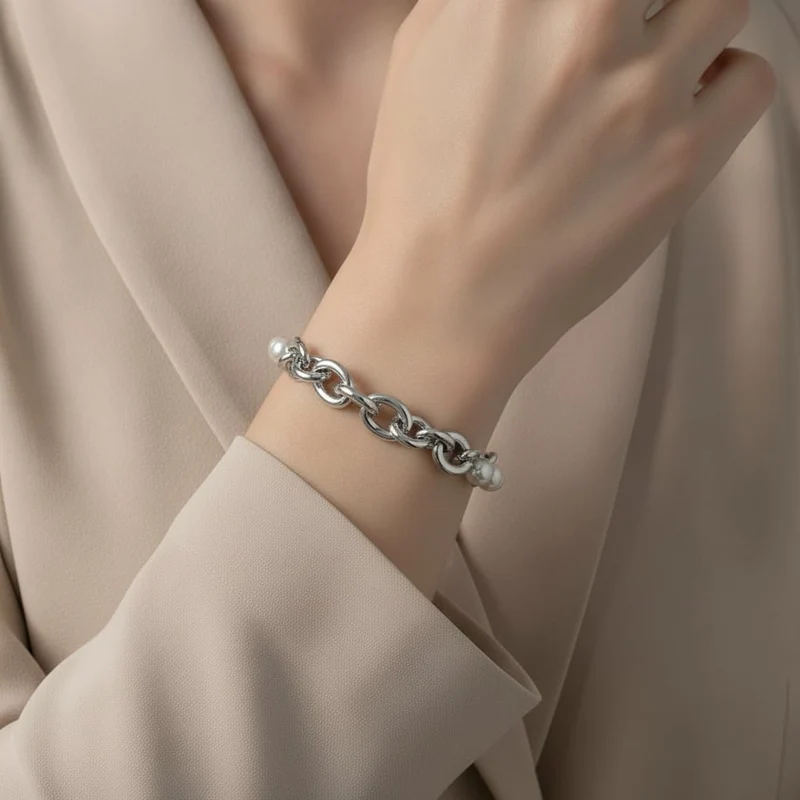 Bracciale in catena con perle eleganti - Argento