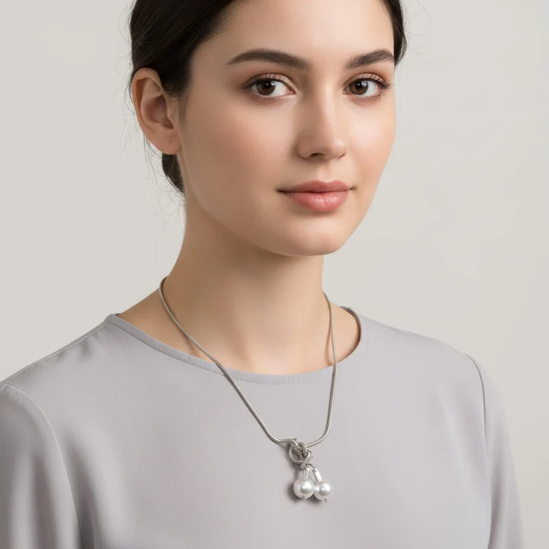 Collana nodo con perle coda di topo - Argento