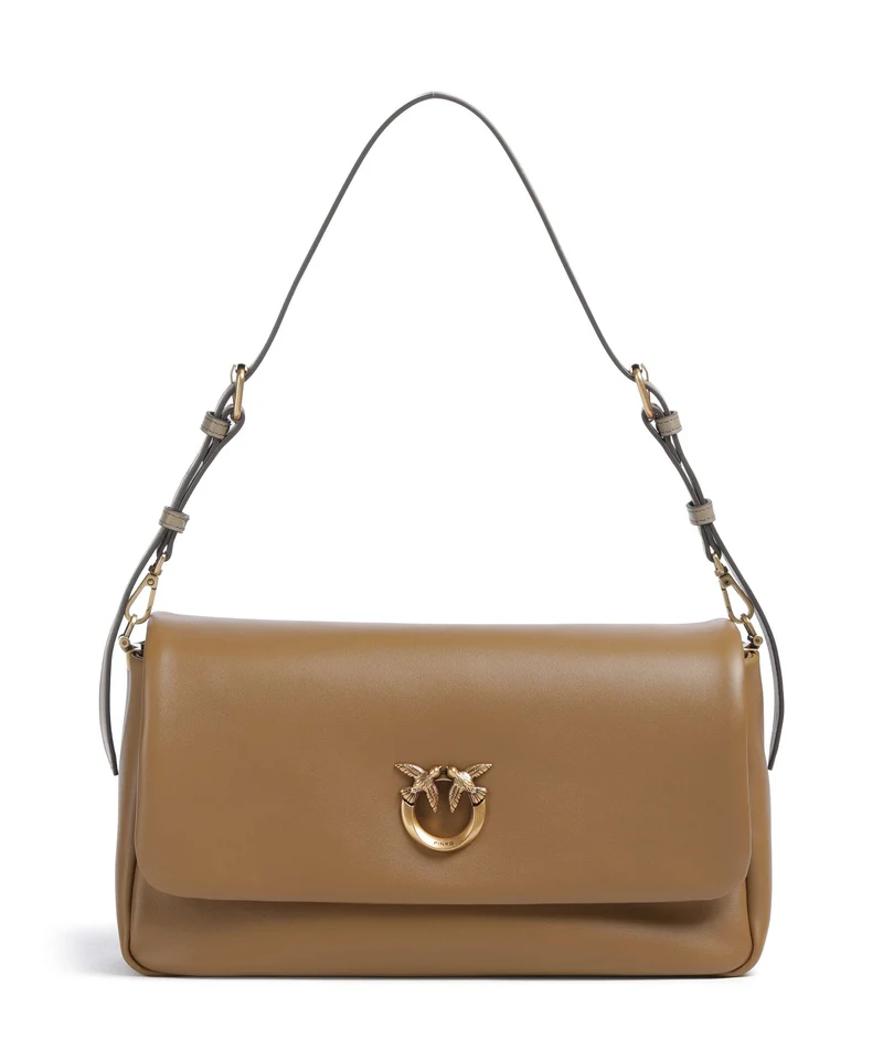 Pinko Click Soft Horizontal Borsa a spalla grigio talpa/antique gold