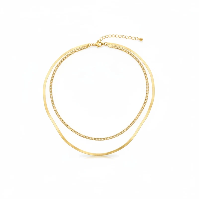 Collana due fili con strass eleganti - Oro