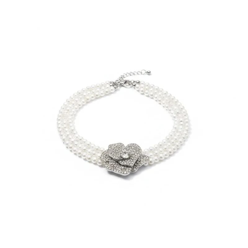 Collana girocollo con perle e fiore - Trasparente
