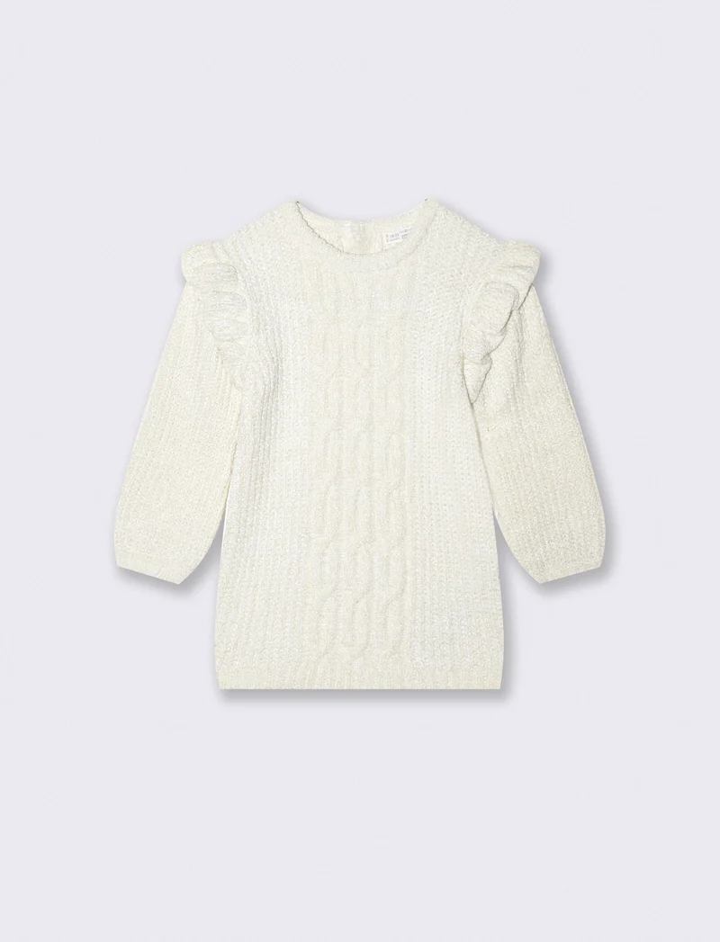 Abito in maglia e ciniglia con trecce - Bianco latte