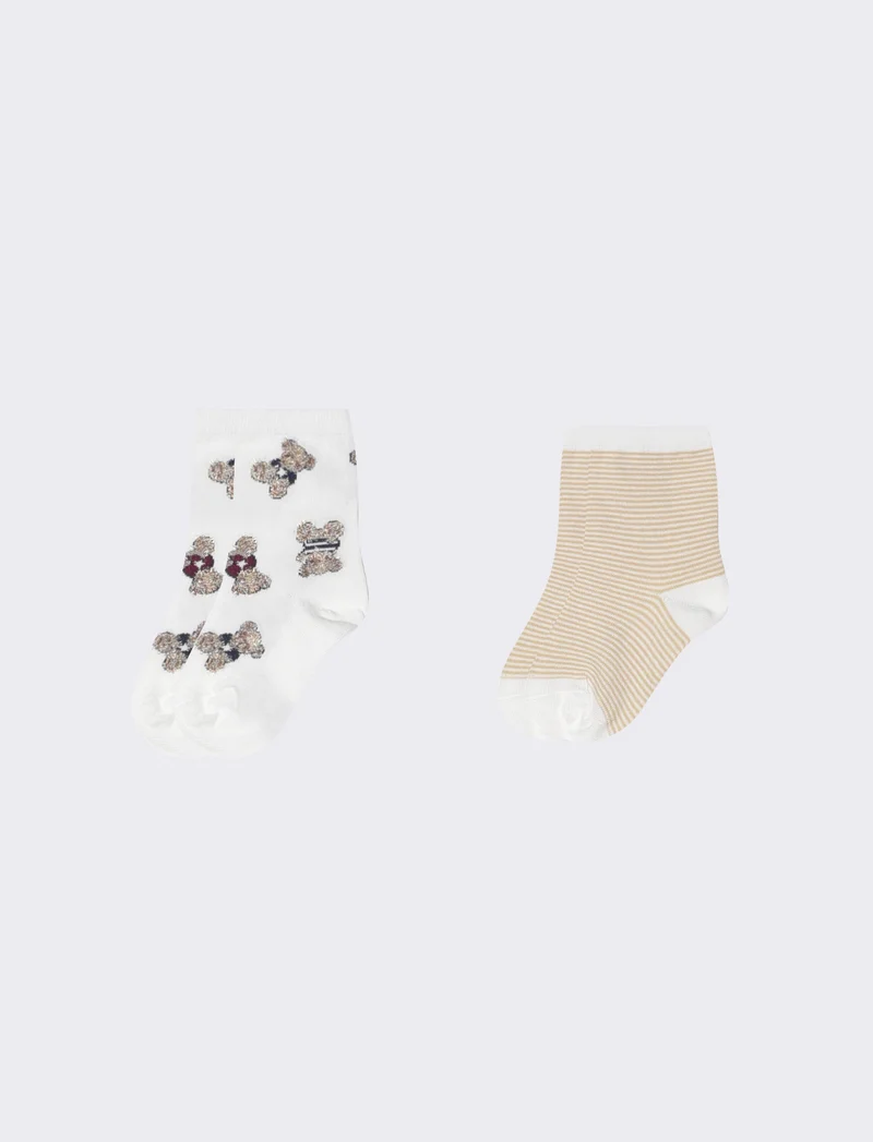 Calzini orsetti e righe per bambina - Beige