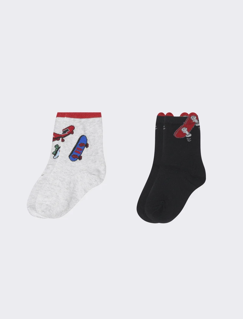 Calzini ricamati skate per bambini 3 paia - Rosso