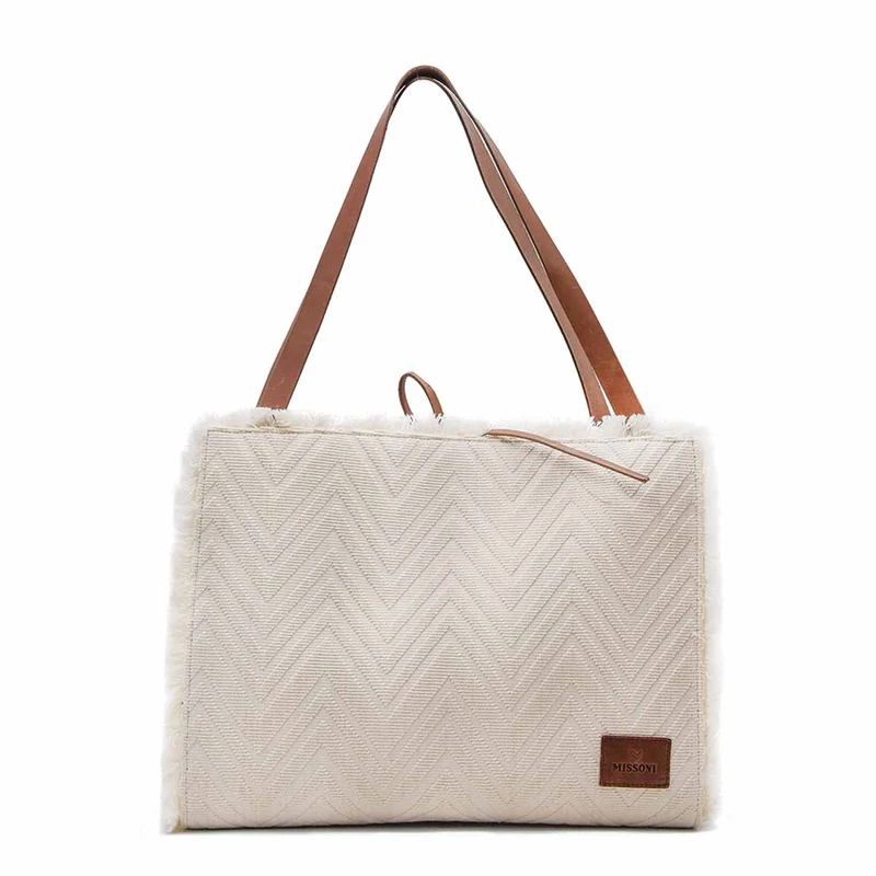 Missoni Bianco Tote Medium Borsa Con Motivo Zig Zag All-Over