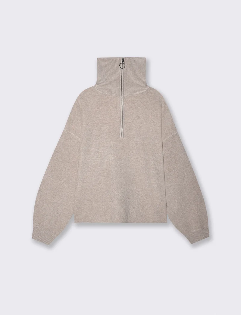 Maglia over manica lunga con zip - Beige grano