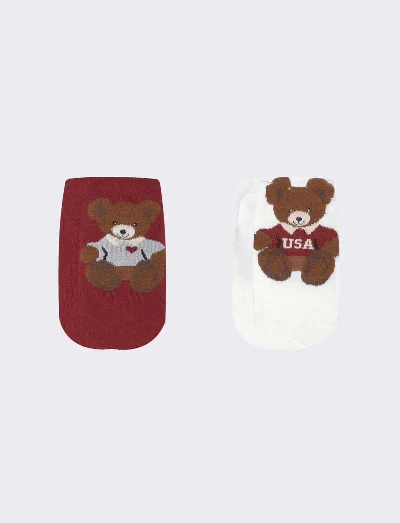 Calzini orsetti 3D per bambina - 2 paia - Bordeaux