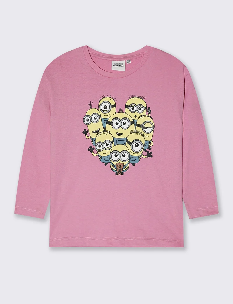 T-shirt manica lunga girocollo Minions - Rosa