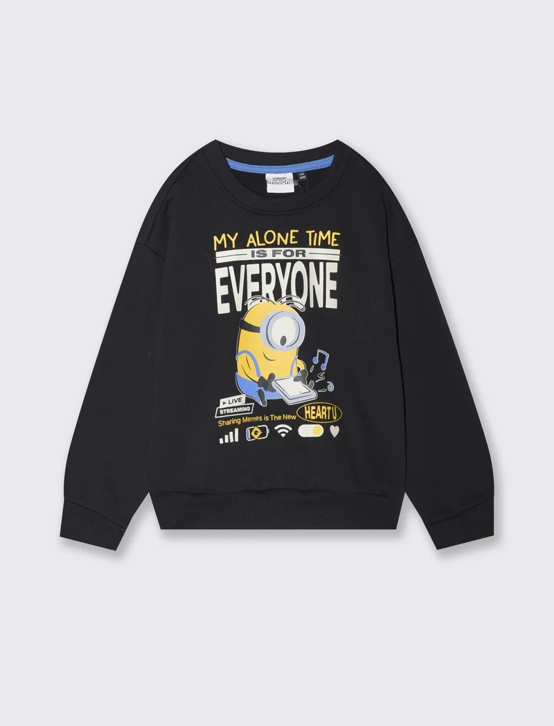 Felpa girocollo Minions con stampa - Nero