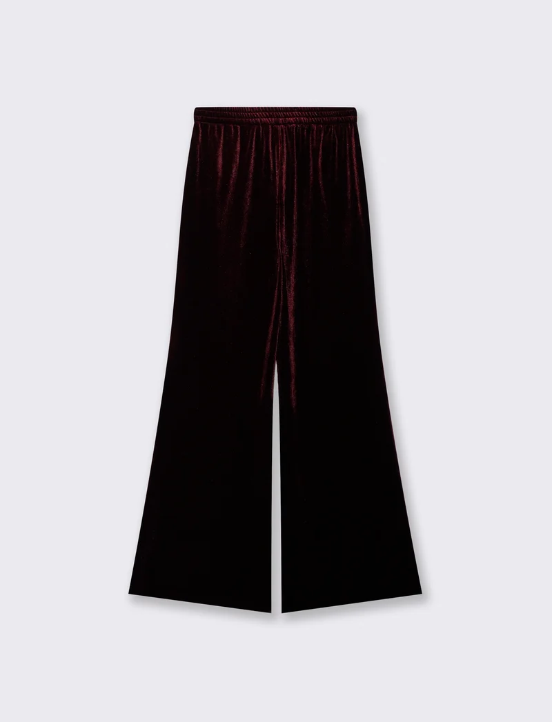 Pantalone in velluto wide leg con elastico - Bordeaux