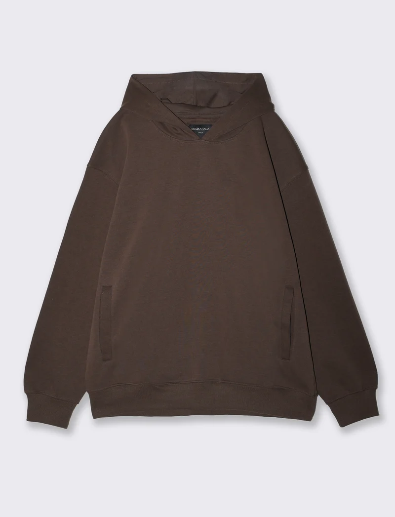 Felpa Cappuccio Relaxed Fit in Interlock - Moro