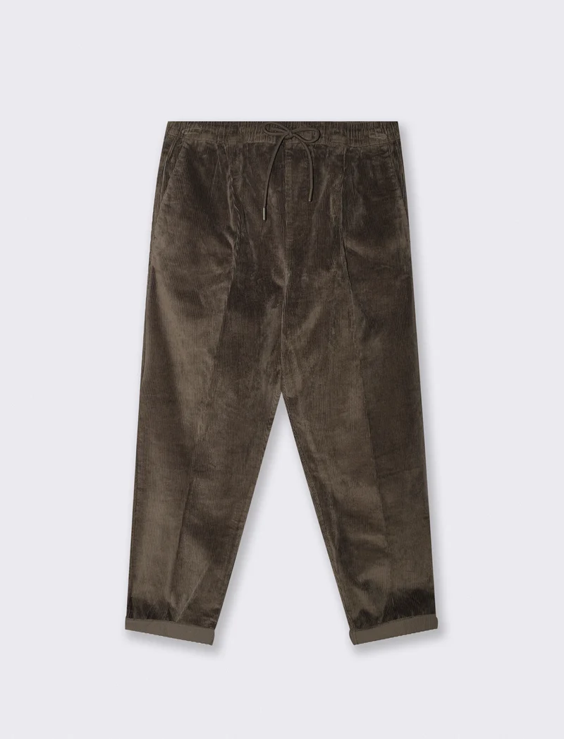 Pantaloni Chino Jogger in Velluto Regular Fit - Verde kaki