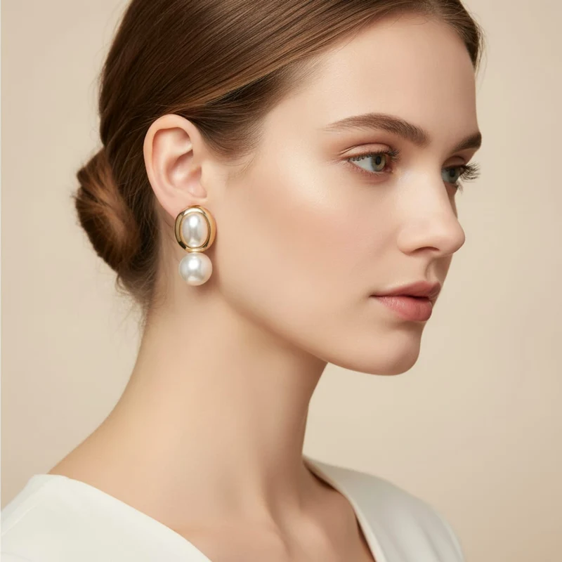 Orecchini a bottone con eleganti perle - Oro