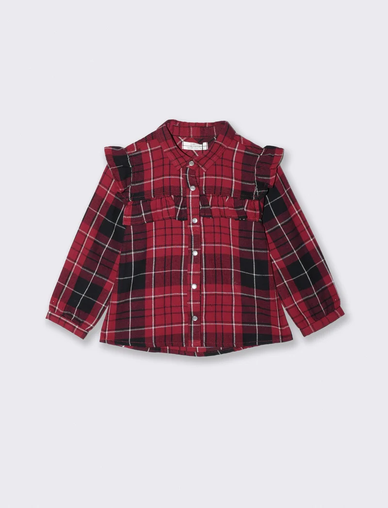 Camicia a quadri manica lunga con rouches - Rosso
