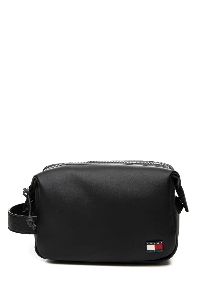 Pochette Tommy Hilfiger Tjm Elevated Pu Washbag Da Uomo Nera In Poliuretano