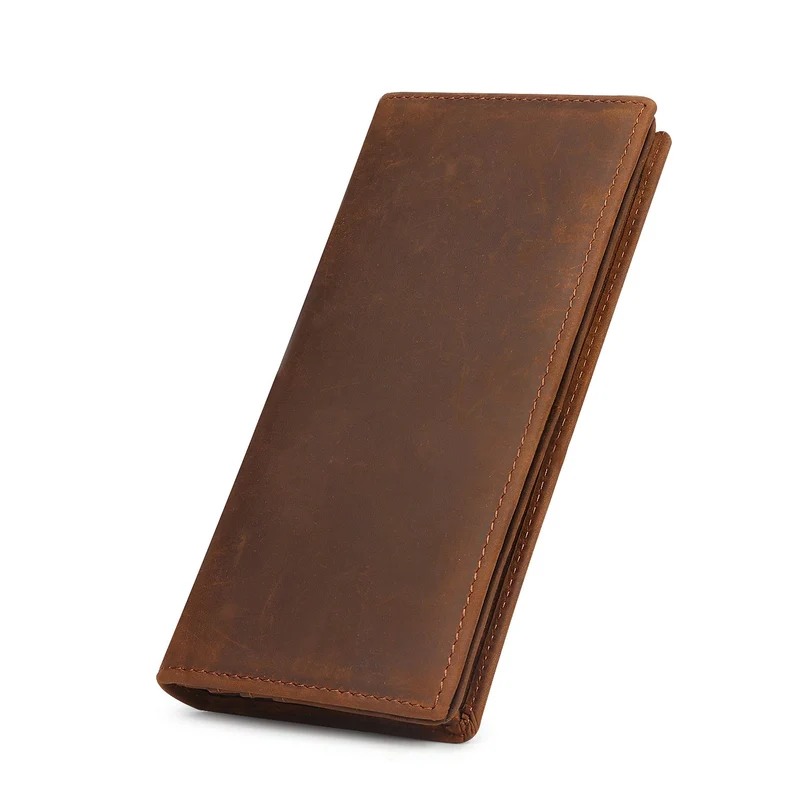 Kattee Portafoglio Uomo Verticale in Vera Pelle, Portacarte con Grande Capacità, Portamonete Fatto con Lavorazione di Crazy-horse or Vegetable-tanned (marrone con scatola)
