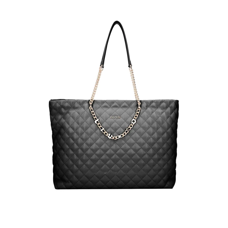 Borsa a spalla nera da donna con catena logata