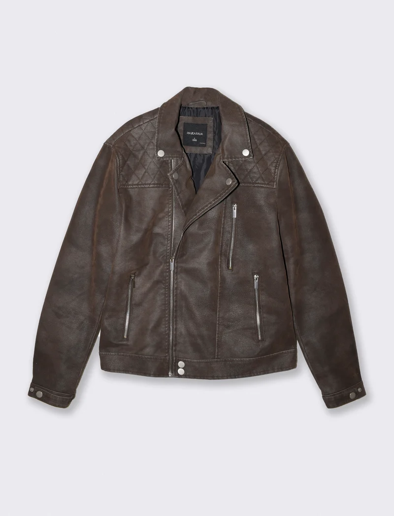 Giubbotto chiodo biker effetto nabuk - Moro
