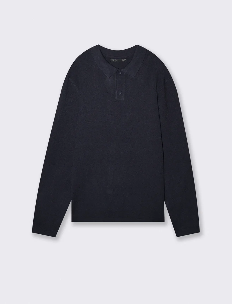 Maglia Polo in Filato Premium con Colletto - Blu