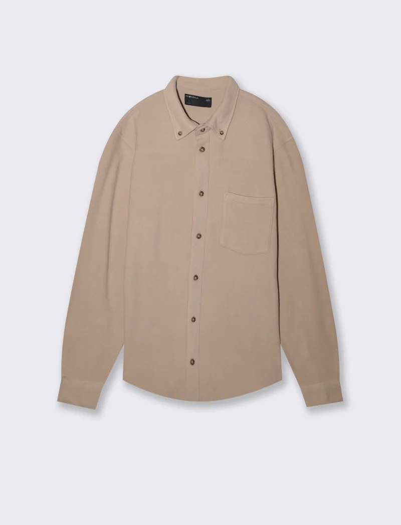 Camicia Bottondown in Pile Regular Fit - Beige