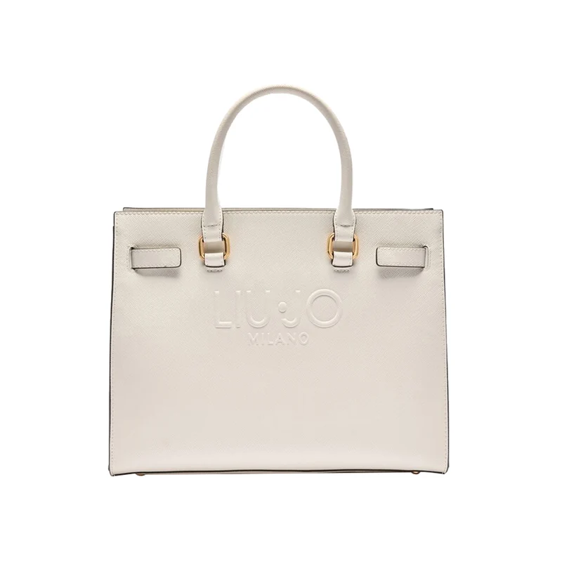Borsa Shopping tinta unita bianca con logo