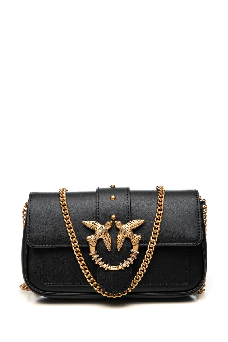 Borsa Pinko Love Pocket New Buckle Gold Da Donna Nera In Pelle