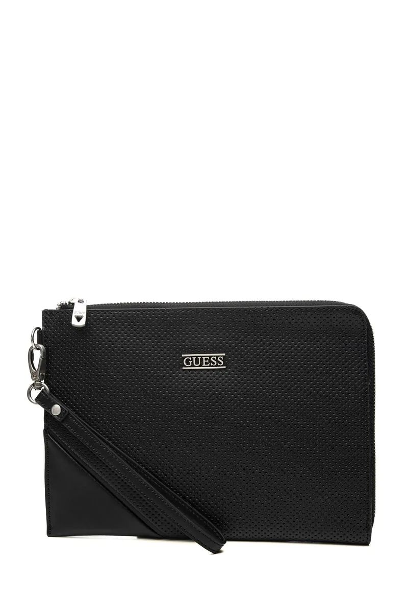 Pochette Guess Boston Clutch Perforated Da Uomo Nero In Poliuretano