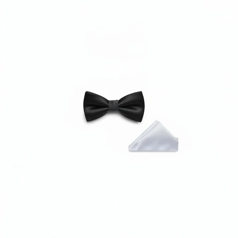 Papillon e pochette satin uomo eleganti - Nero