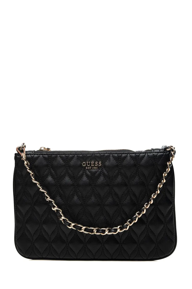 Pochette Guess Maxine Quilted Flat Da Donna Nera In Poliuretano