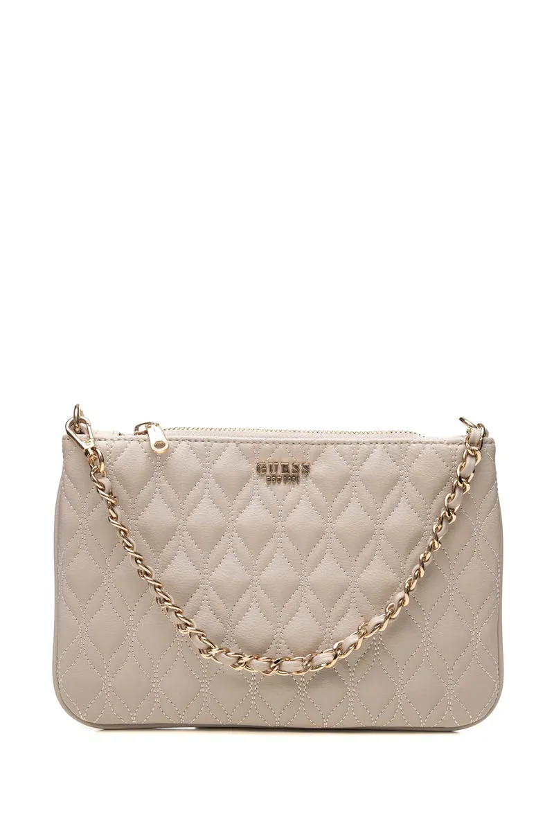 Pochette Guess Maxine Quilted Flat Da Donna Light Taupe In Poliuretano