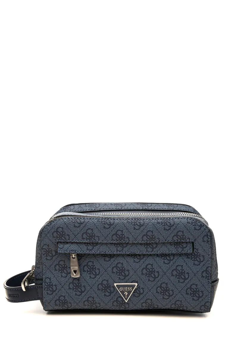 Pochette Guess Milano Small Necessaire Da Uomo Blu Denim Stampa Loghi 4 G Blu In Poliuretano