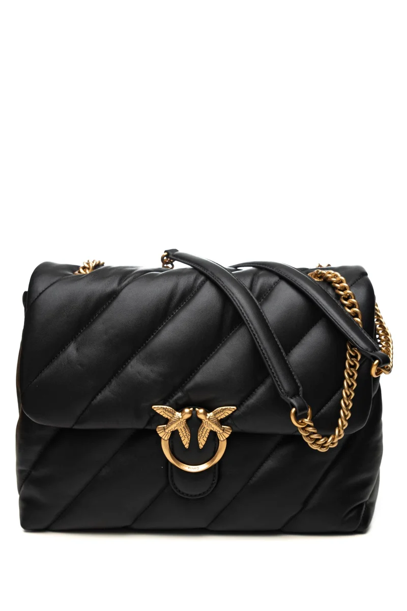 Borsa Pinko Love Puff Big Small B Lb Gold Da Donna Nera In Nappa