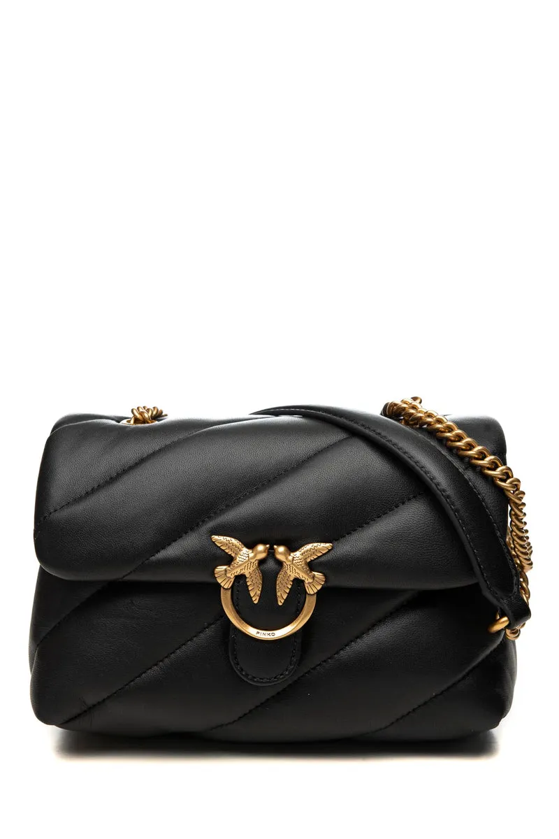 Borsa Pinko Love Puff Mini S B Sheep Gold Da Donna Nera In Nappa