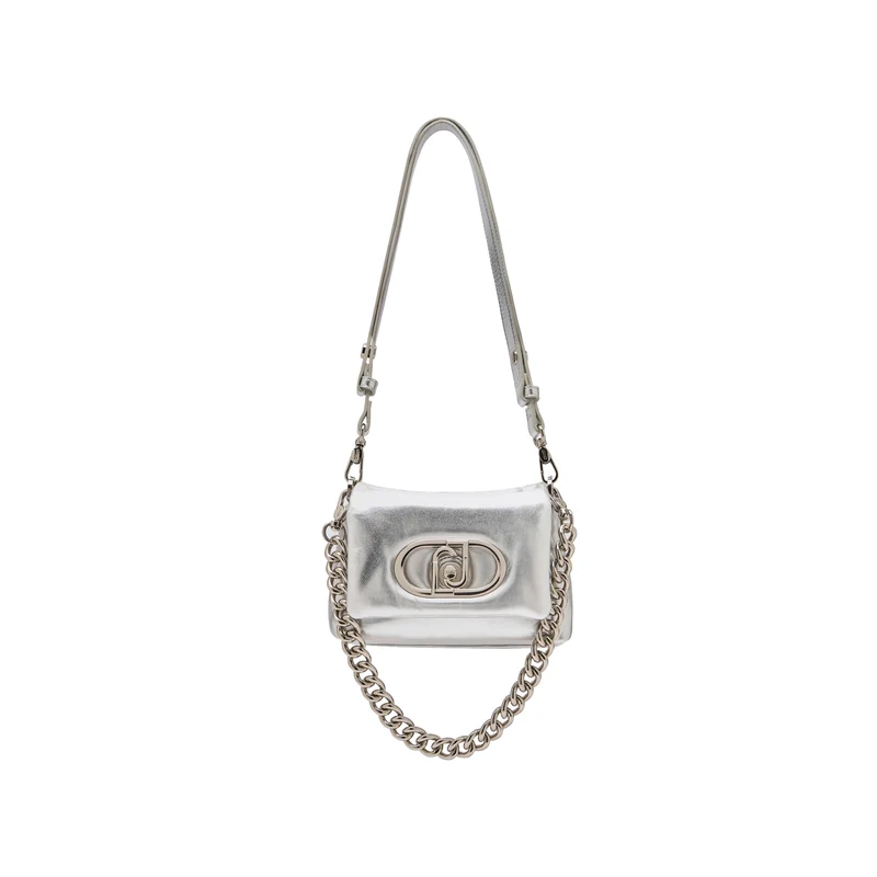 Borsa a spalla piccola LaPuffy laminata argento