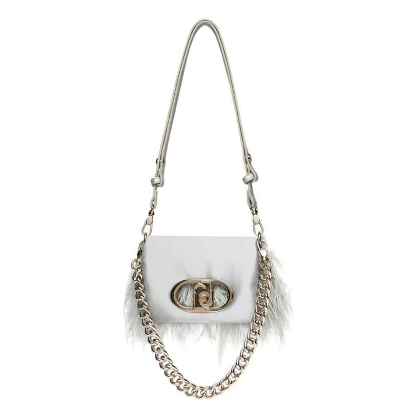 Borsa piccola a spalla LaPuffy con piume Celeste