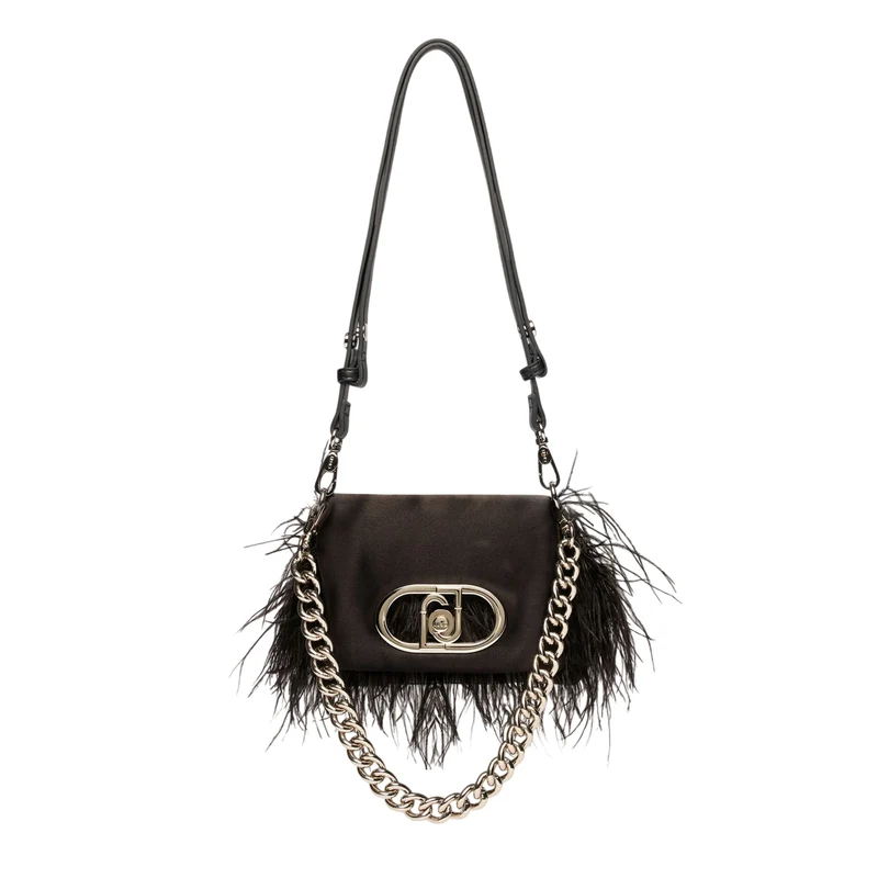 Borsa piccola a spalla LaPuffy con piume Nero