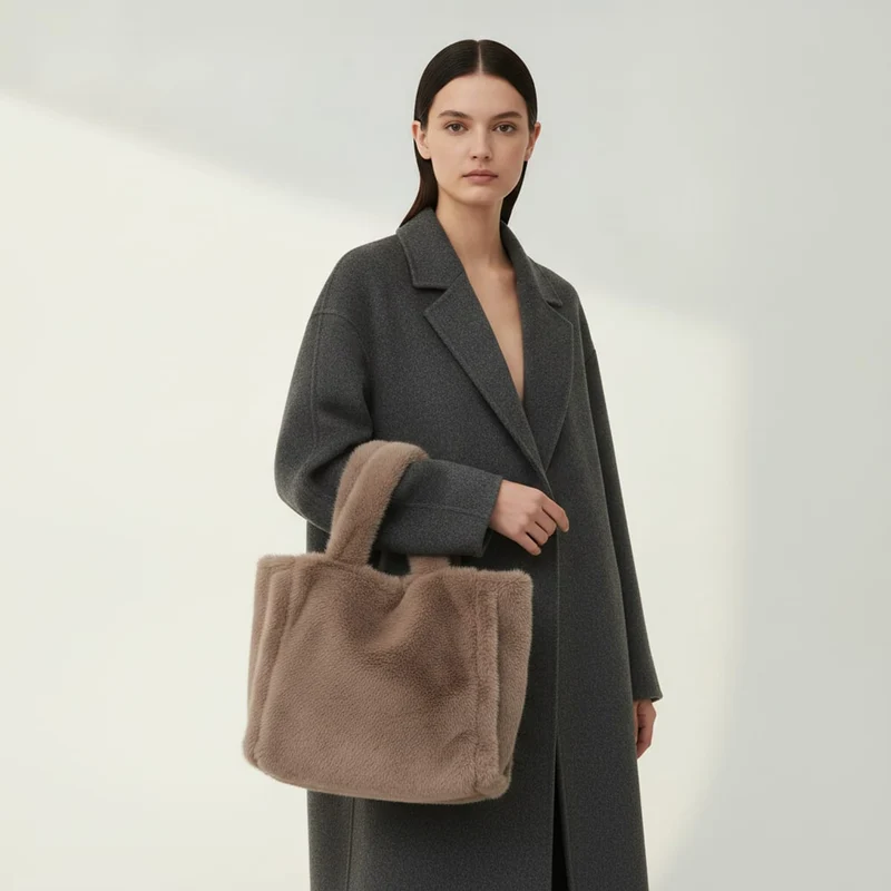 Shopper grande in finta pelliccia - Beige