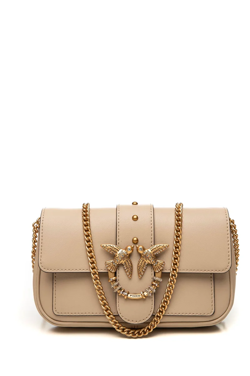 Borsa Pinko Love Pocket New Buckle Gold Da Donna Beige In Pelle