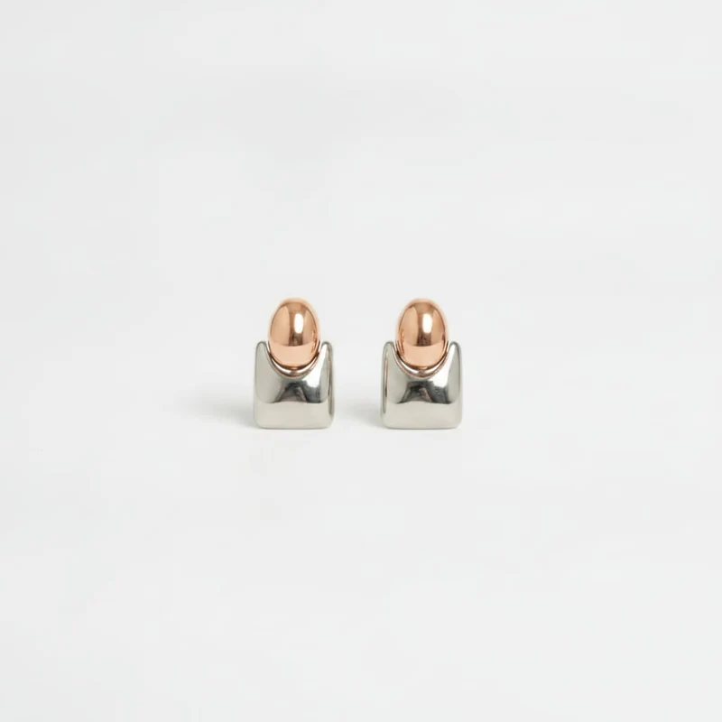 Orecchini clip bottone e quadrato - Rosa
