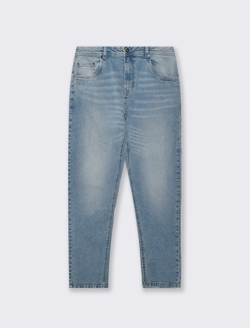 Jeans slim tapered fit blu chiaro effetto slavato - Denim