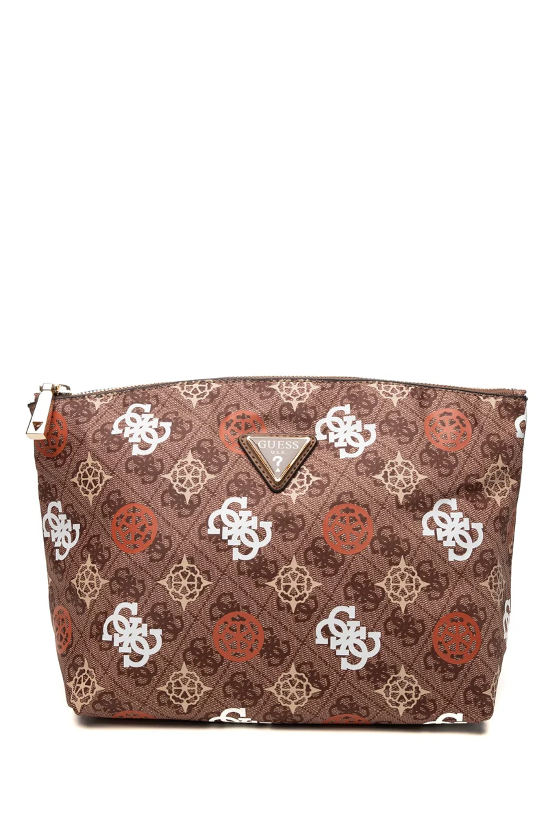 Pochette Guess Eliette Travel Da Donna Beige Loghi 4 G Peony Bianco Marrone Coccio In Tessuto