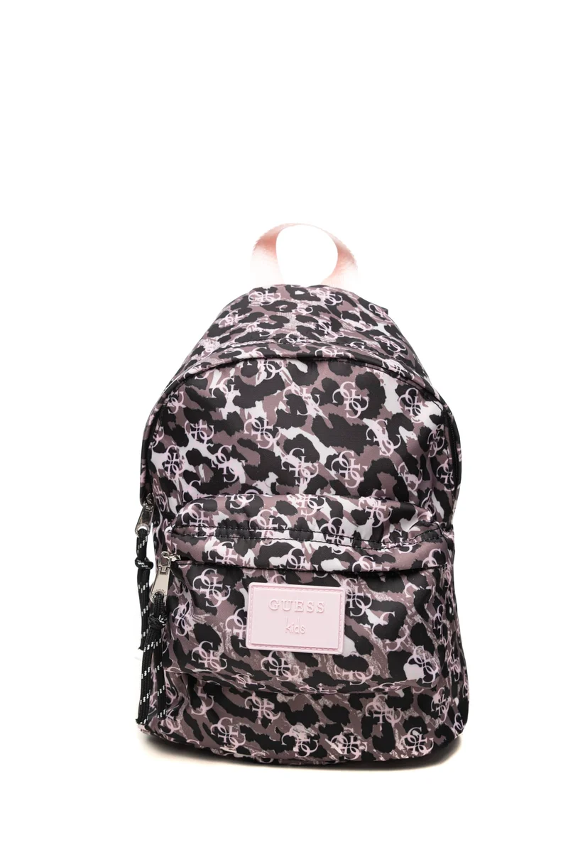 Zaino Guess Print Allover 7 Y Up Backpack Da Bambina Loghi 4 G Rosa Fantasi Leopardata Fango Nera In Tessuto