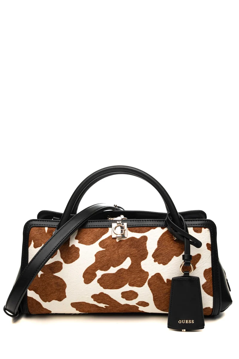 Borsa Guess Audrey Girlfriend Da Donna Nero Cavallino Daino Latte In Simil Cavallino E Poliuretano