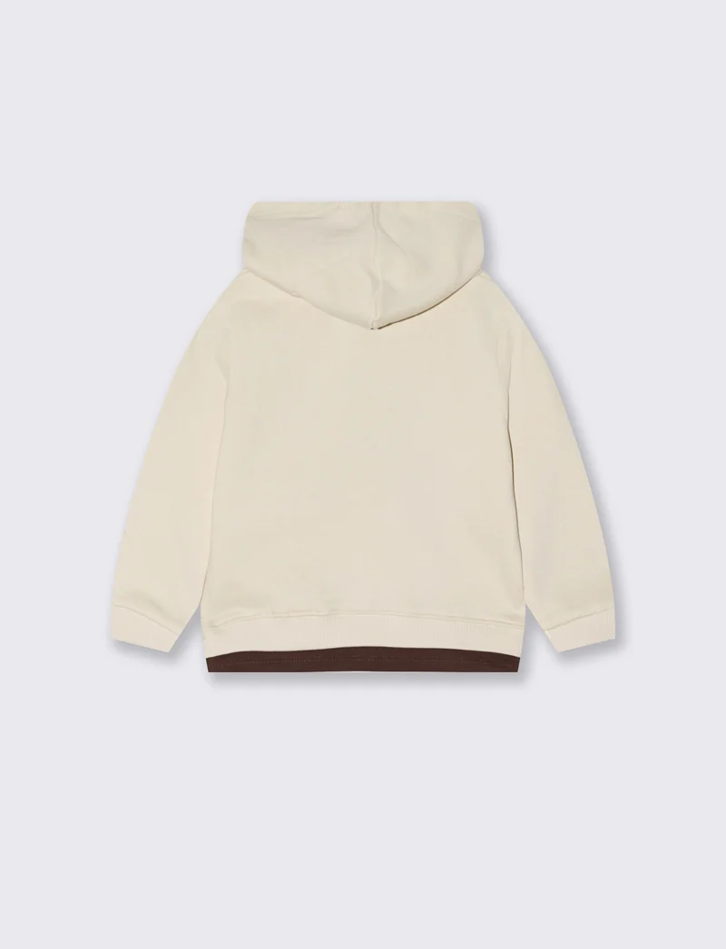 Felpa con cappuccio e ricamo sportivo - Beige