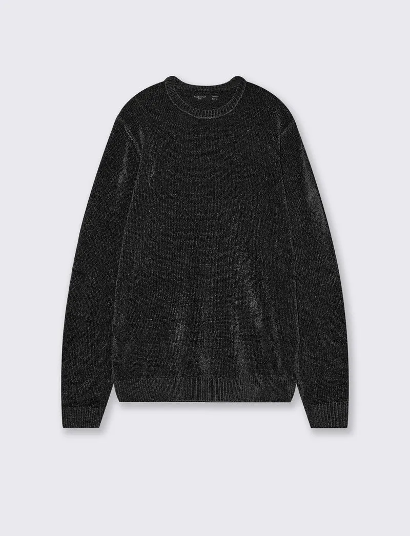 Maglia girocollo in ciniglia regular fit - Nero